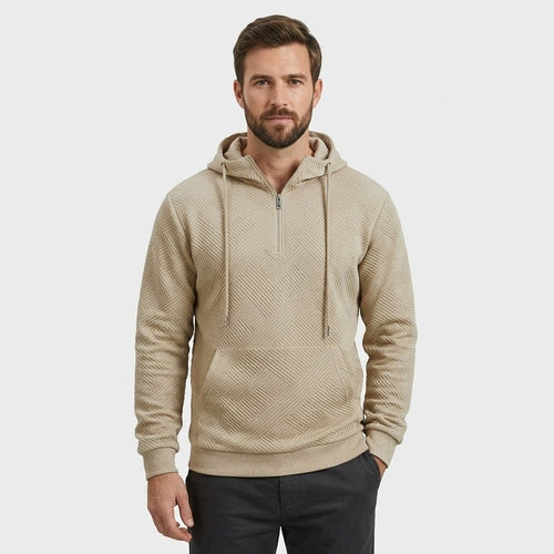 Arosa Textured Quarter-Zip Hoodie — front view on model