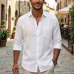 Alentejo — Men's Breathable Linen Shirt – fabric detail