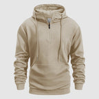 Arosa Textured Quarter-Zip Hoodie in Oatmeal Beige