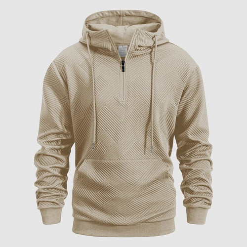 Arosa Textured Quarter-Zip Hoodie in Oatmeal Beige