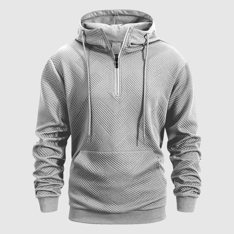 Arosa Textured Quarter-Zip Hoodie in Heather Gray
