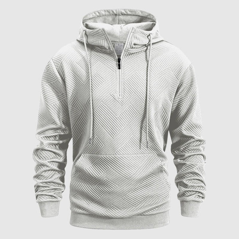 Arosa Textured Quarter-Zip Hoodie in Cloud Gray