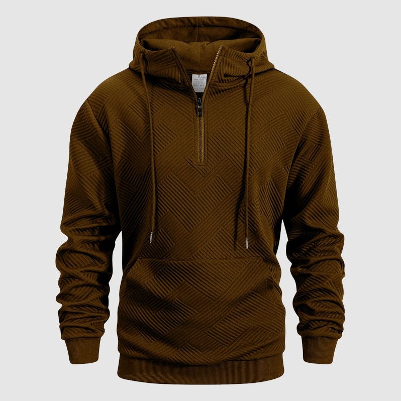 Arosa Textured Quarter-Zip Hoodie in Chocolate Brown
