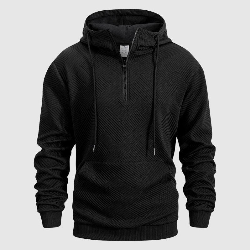 Arosa Textured Quarter-Zip Hoodie in Midnight Black