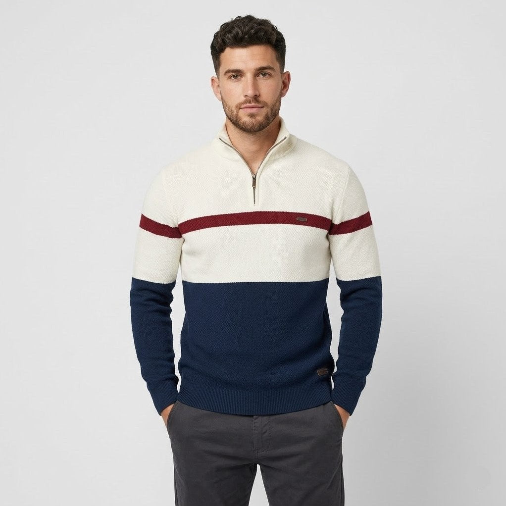 Carver — Men's Striped Quarter-Zip Sweater
