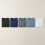 Davos Active Tee folded in all five colors: Espresso Black, Midnight Navy, Slate Gray, Steel Blue and Chalk White