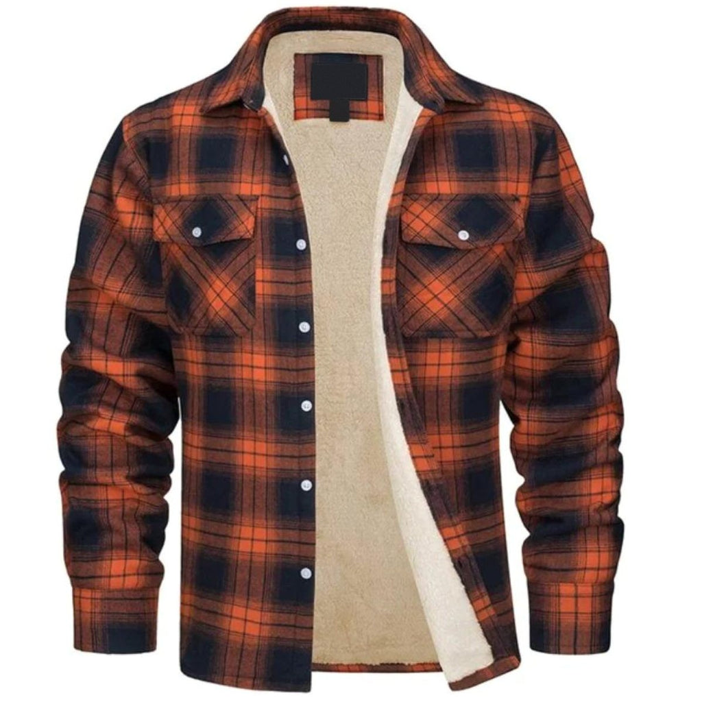 Derrick Sherpa-Lined Plaid Shirt Jacket in Orange