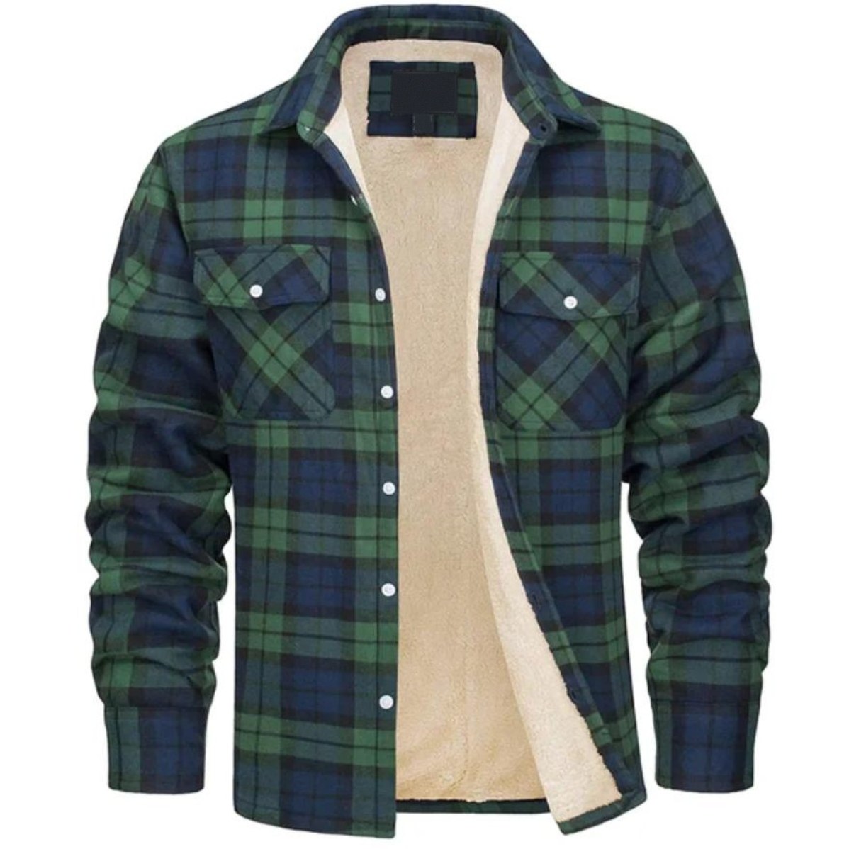 Derrick Sherpa-Lined Plaid Shirt Jacket in Green