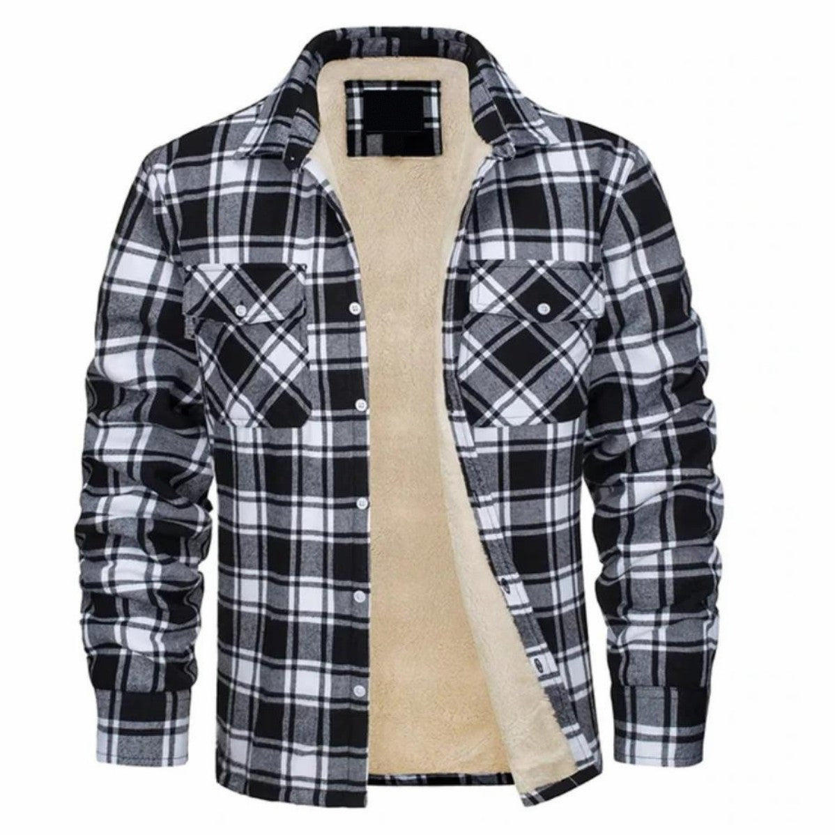 Derrick Sherpa-Lined Plaid Shirt Jacket in Black