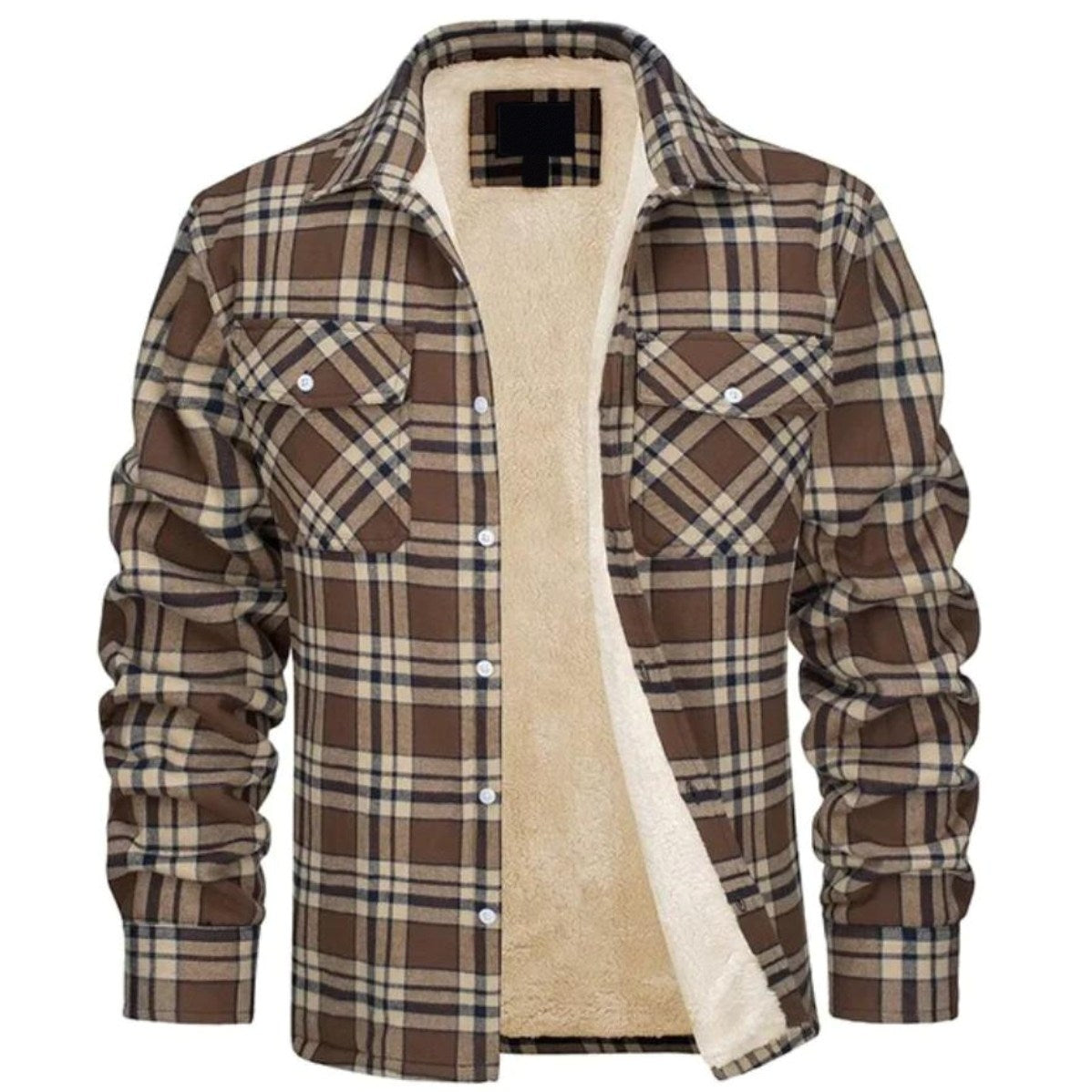 Derrick Sherpa-Lined Plaid Shirt Jacket in Khaki