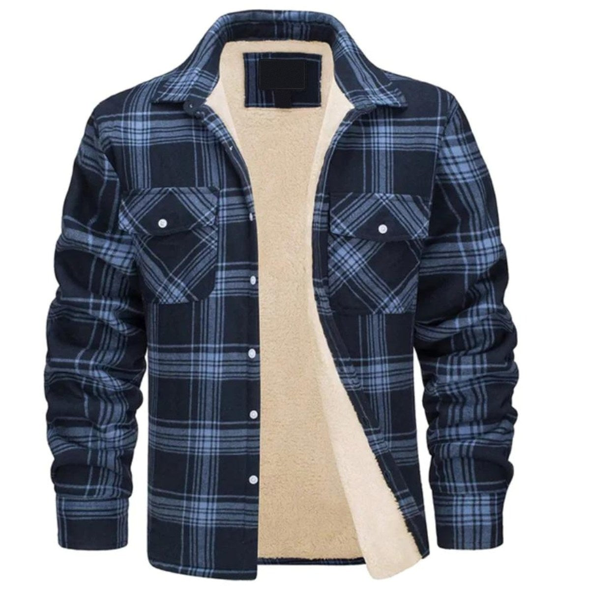 Derrick Sherpa-Lined Plaid Shirt Jacket in Navy Blue