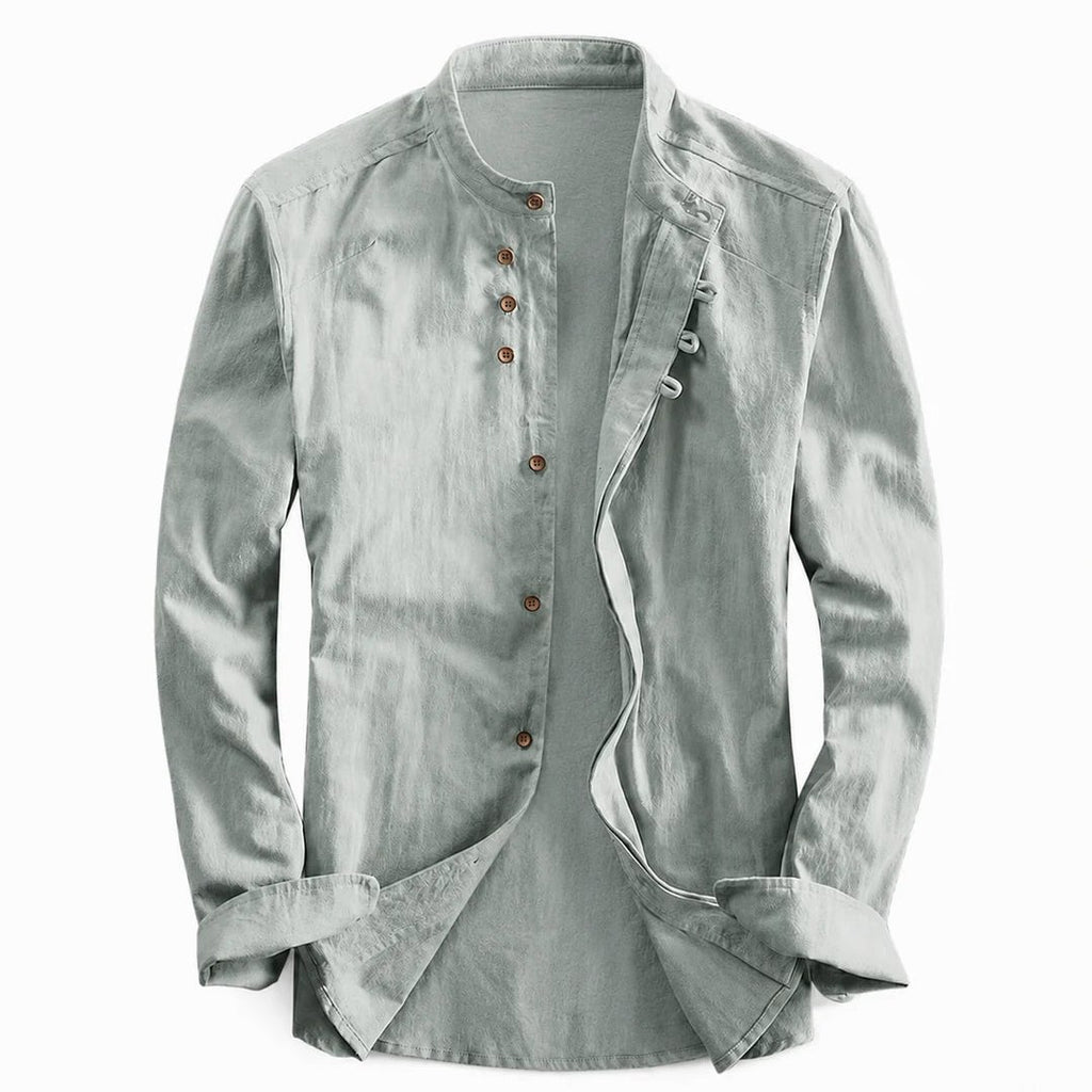 Kyoto — Men's Relaxed Band Collar Shirt – close-up