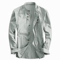 Kyoto — Men's Relaxed Band Collar Shirt – close-up