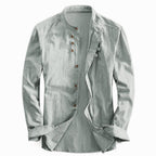 Kyoto — Men's Relaxed Band Collar Shirt – close-up