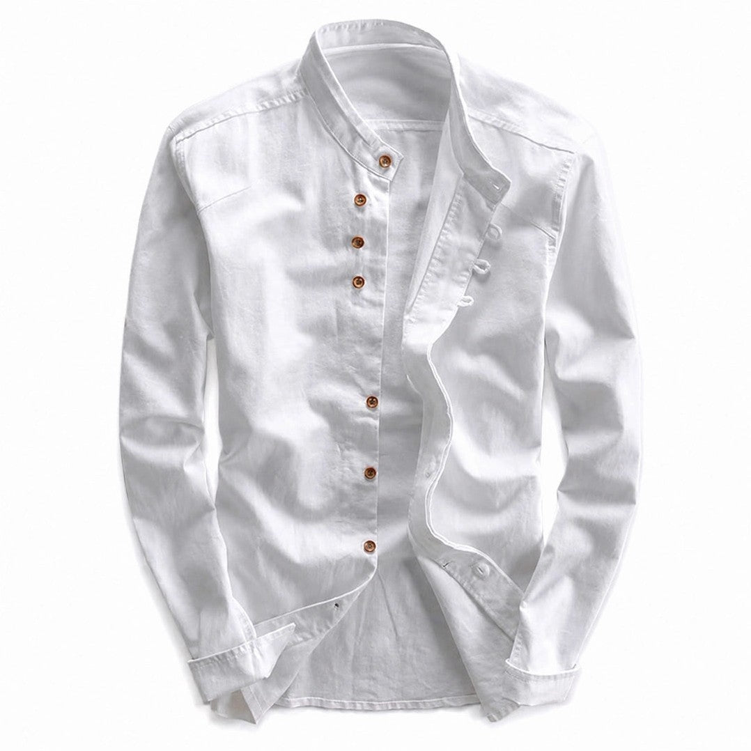Kyoto — Men's Relaxed Band Collar Shirt – fabric detail