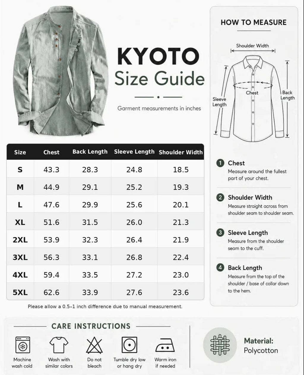 Kyoto — Men's Relaxed Band Collar Shirt – detail