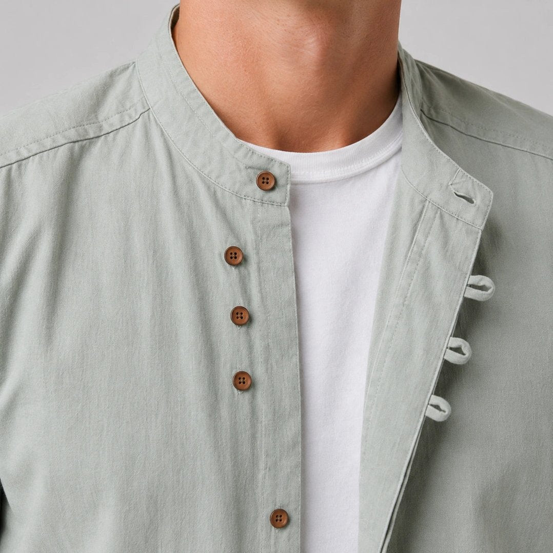 Kyoto — Men's Relaxed Band Collar Shirt – detail