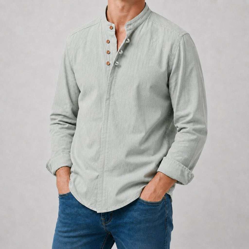 Kyoto — Men's Relaxed Band Collar Shirt – styled look