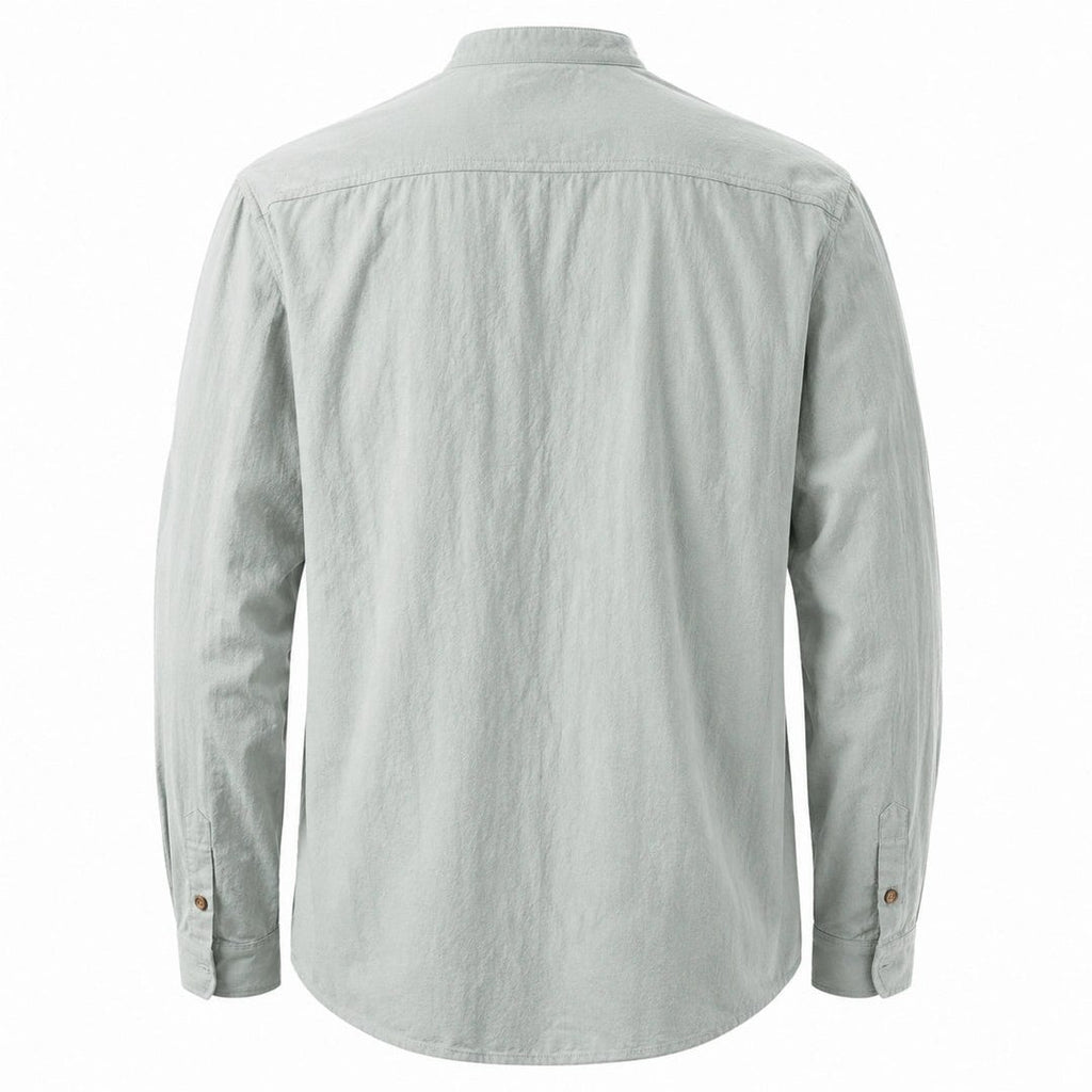 Kyoto — Men's Relaxed Band Collar Shirt – close-up