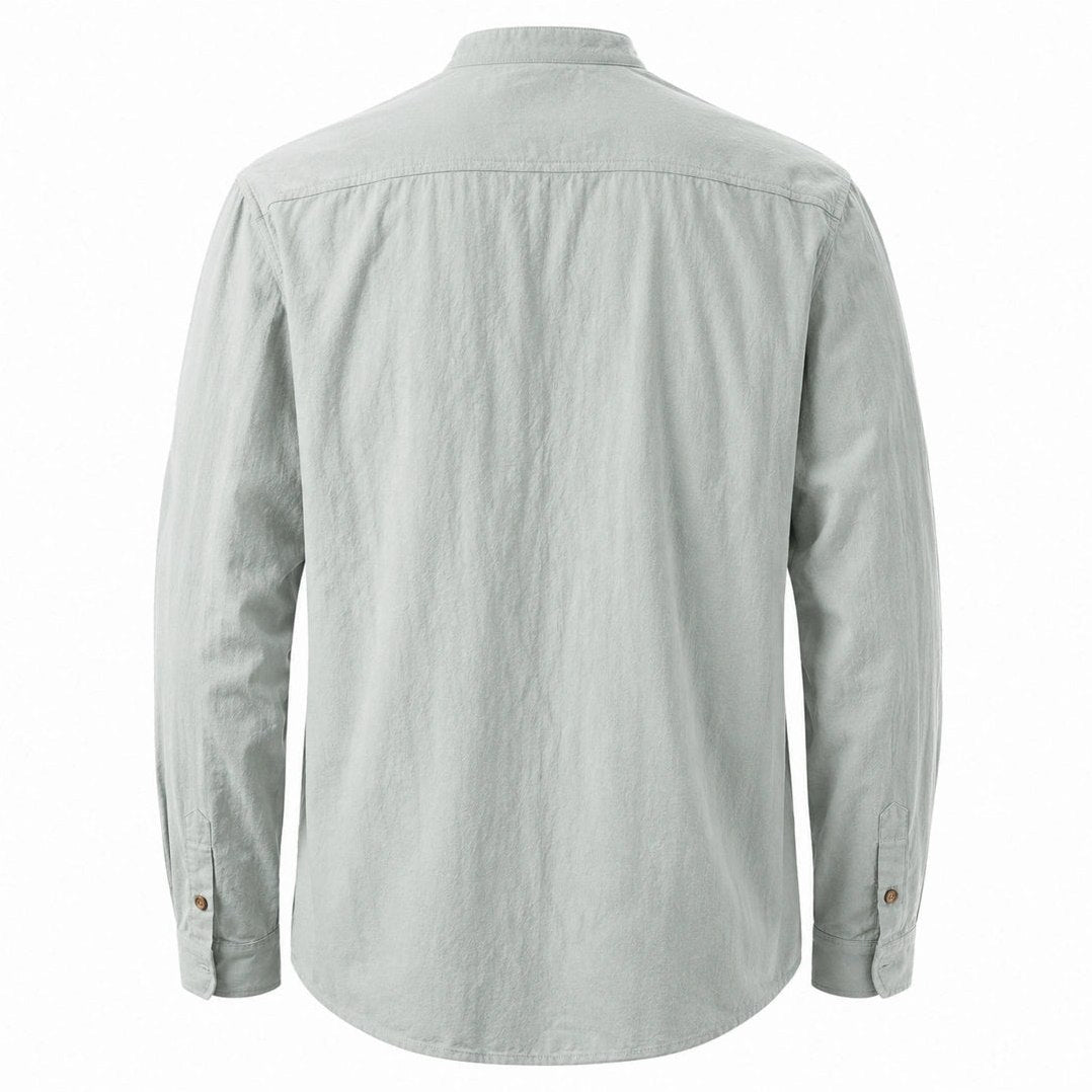 Kyoto — Men's Relaxed Band Collar Shirt – close-up