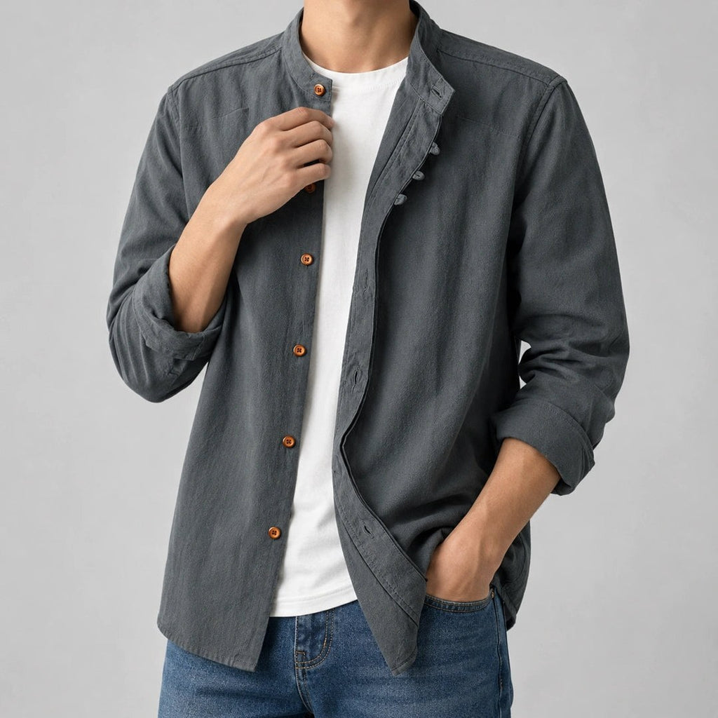 Kyoto — Men's Relaxed Band Collar Shirt – detail