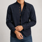 Kyoto — Men's Relaxed Band Collar Shirt – styled look
