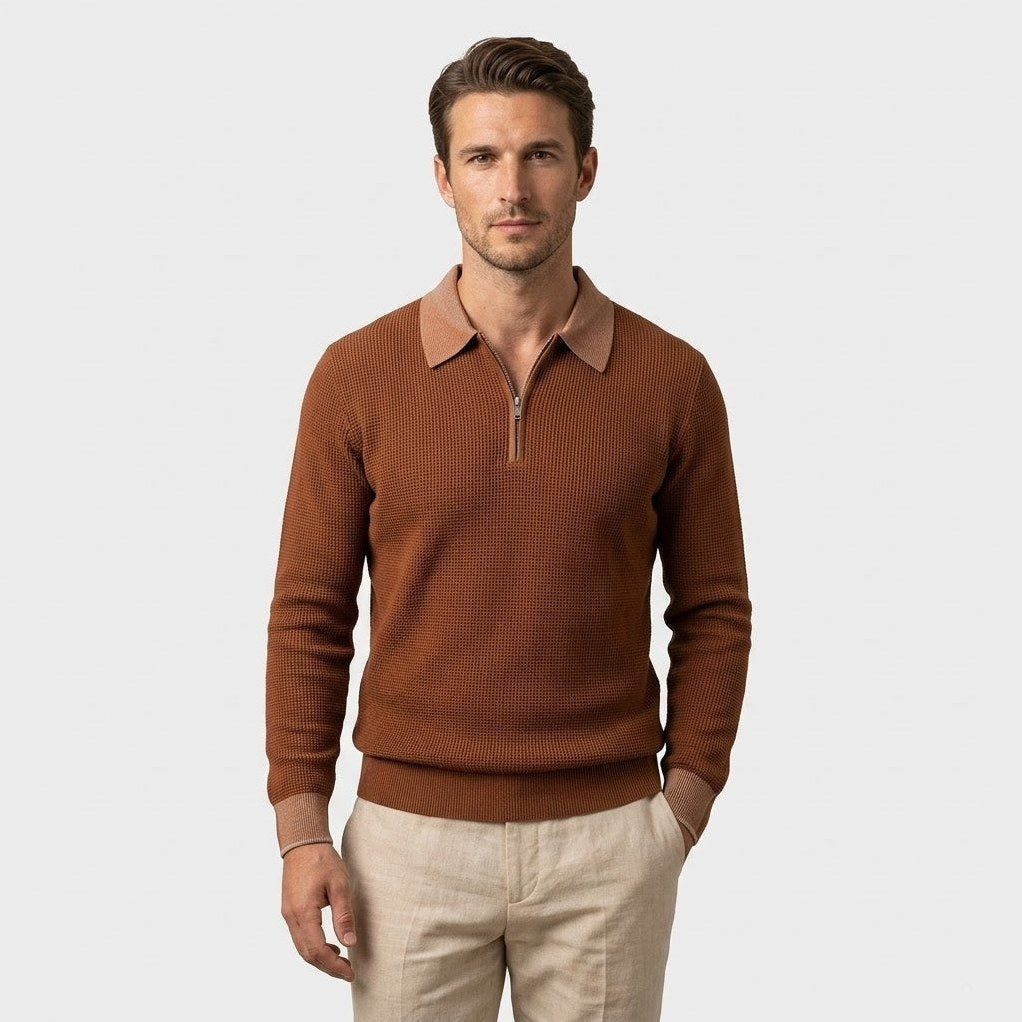 Lowell — Men's Waffle Knit Quarter-Zip Polo