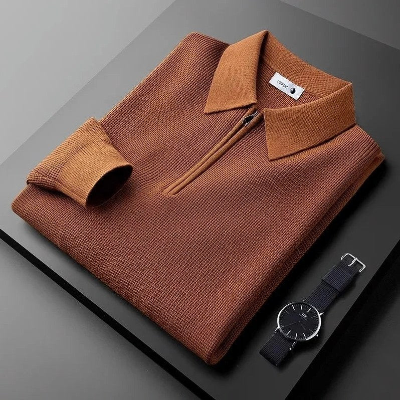 Lowell — Men's Waffle Knit Quarter-Zip Polo