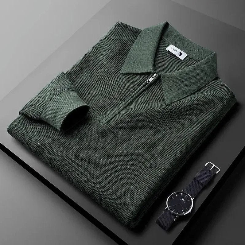 Lowell — Men's Waffle Knit Quarter-Zip Polo