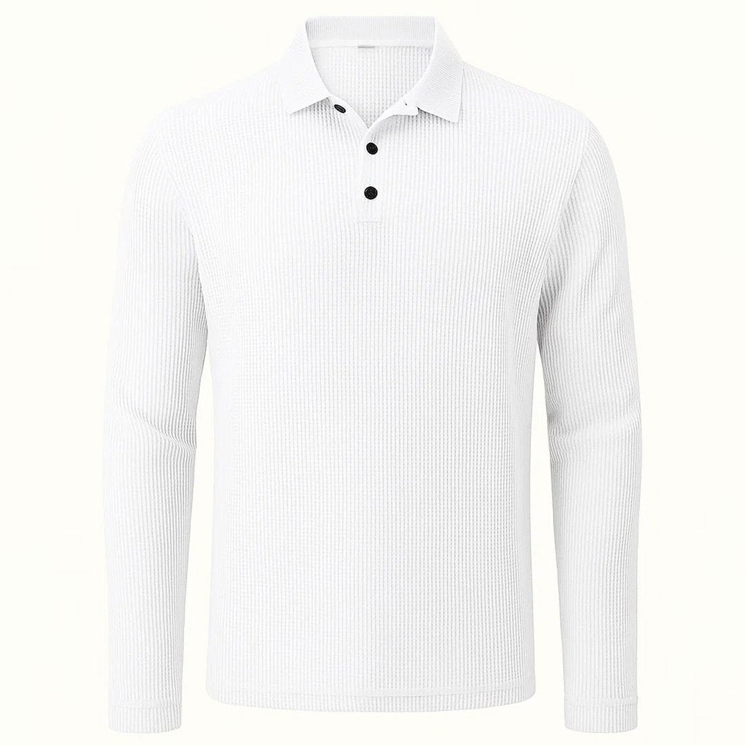 Lusso — Men's Long-Sleeve Comfort Polo – close-up