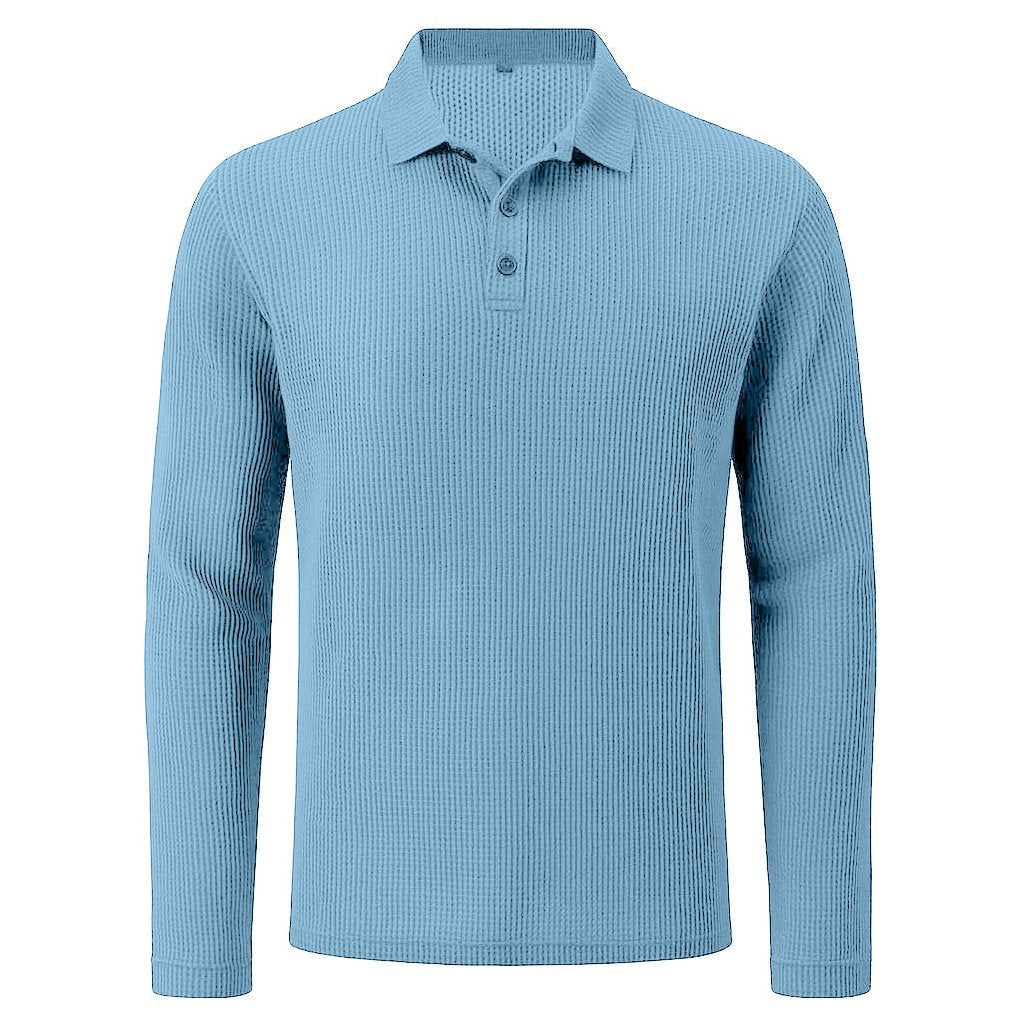 Lusso — Men's Long-Sleeve Comfort Polo – close-up