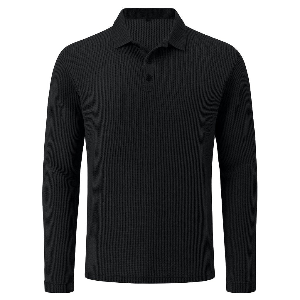 Lusso — Men's Long-Sleeve Comfort Polo – fabric detail