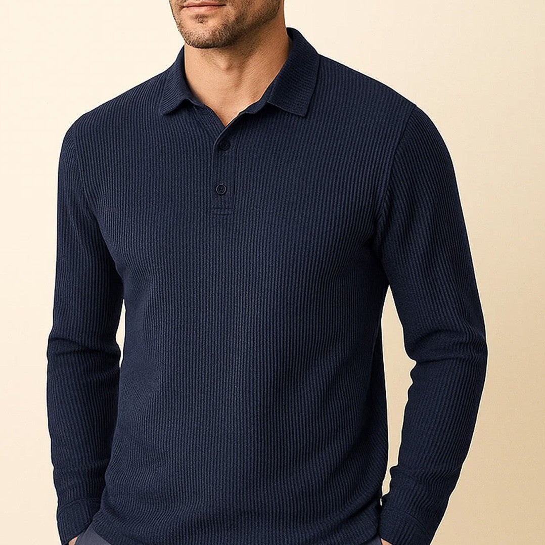 Lusso — Men's Long-Sleeve Comfort Polo – fabric detail