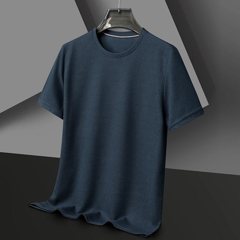 Menton Waffle Crew Tee in Midnight Navy