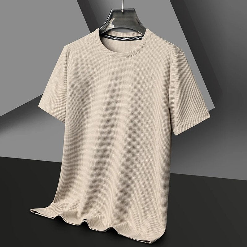 Menton Waffle Crew Tee in Sand Khaki