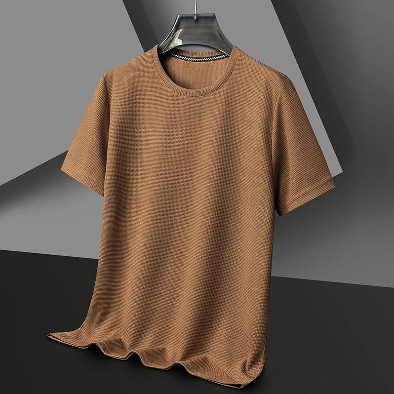 Menton Waffle Crew Tee in Caramel Brown