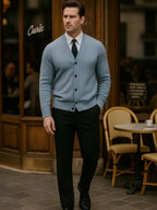 Reid — Men's Ribbed V-Neck Button Cardigan