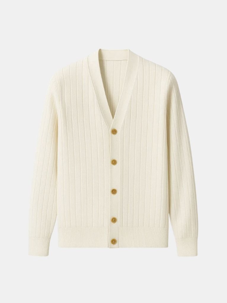 Reid — Men's Ribbed V-Neck Button Cardigan