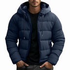 Simon Hooded Puffer Jacket in Navy Blue
