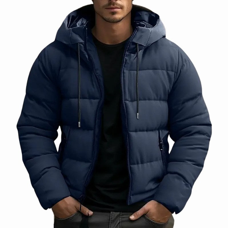 Simon Hooded Puffer Jacket in Navy Blue
