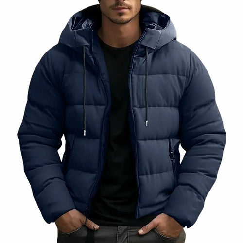 Simon Hooded Puffer Jacket in Navy Blue