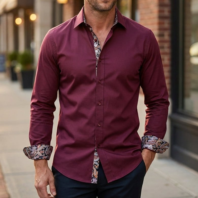 Wells — Men's Easy-Care Dress Shirt – close-up