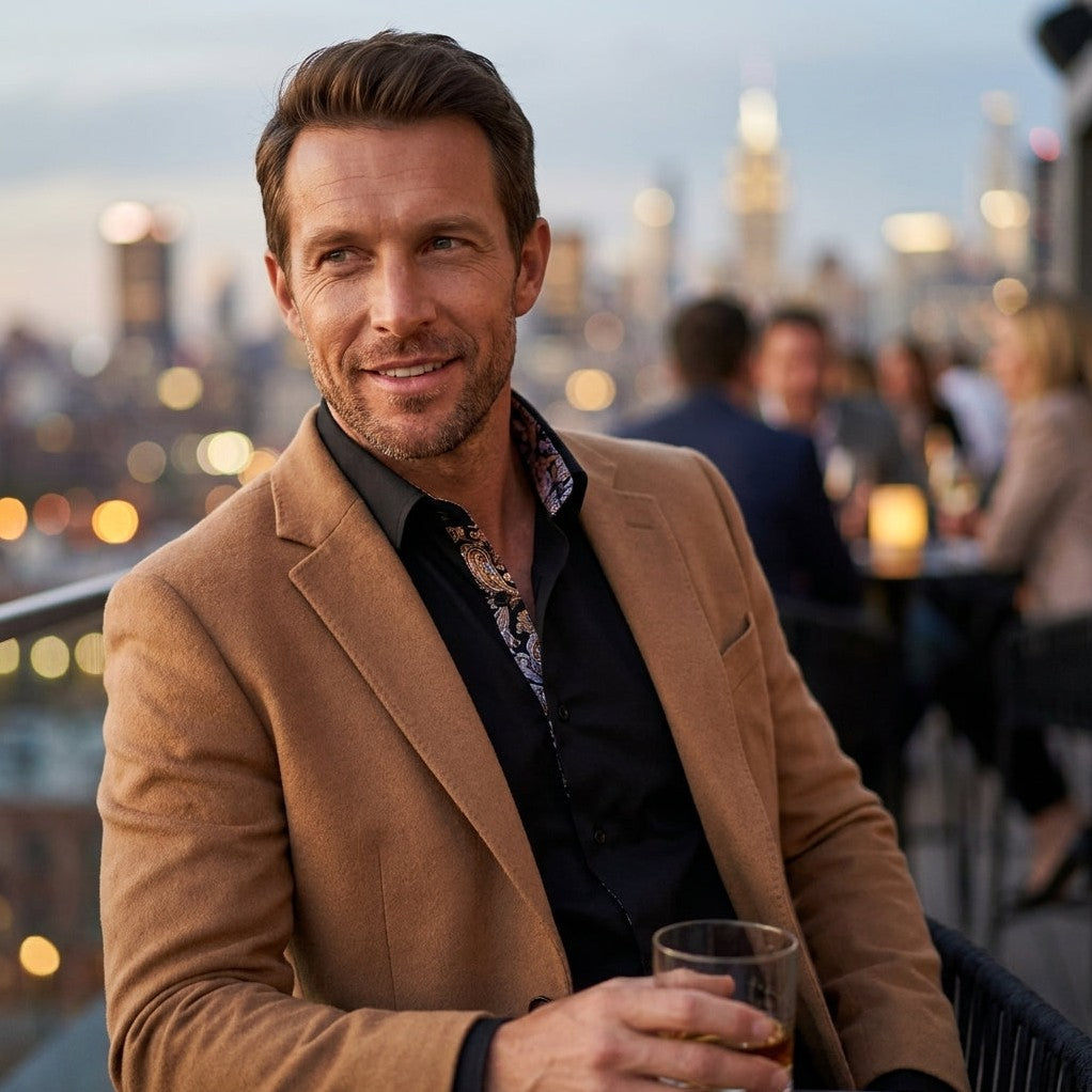 Wells — Men's Easy-Care Dress Shirt – full view