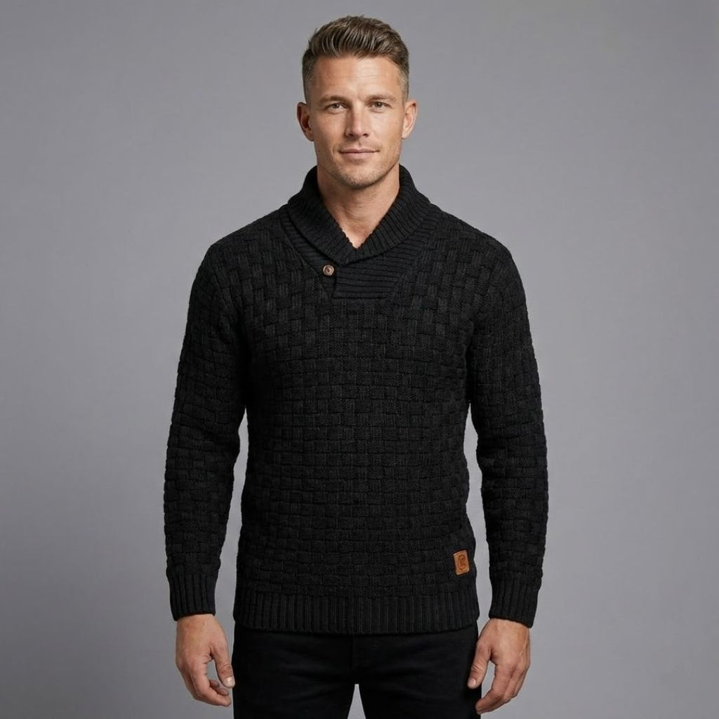 Yates — Men's Shawl Collar Basket-Weave Sweater